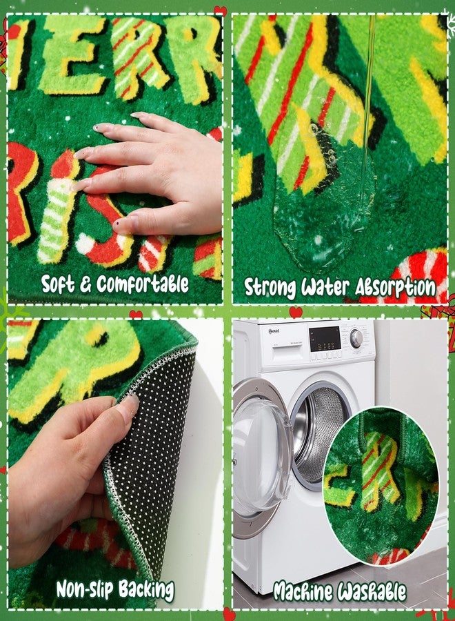 Vynium 2026 Christmas Bathroom Rug, Green Non-Slip Christmas Bath Mat - Super Soft Absorbent Holiday Decor for Bathroom, Kitchen, Sink - 14x25 Inch (14x25) - Image 3